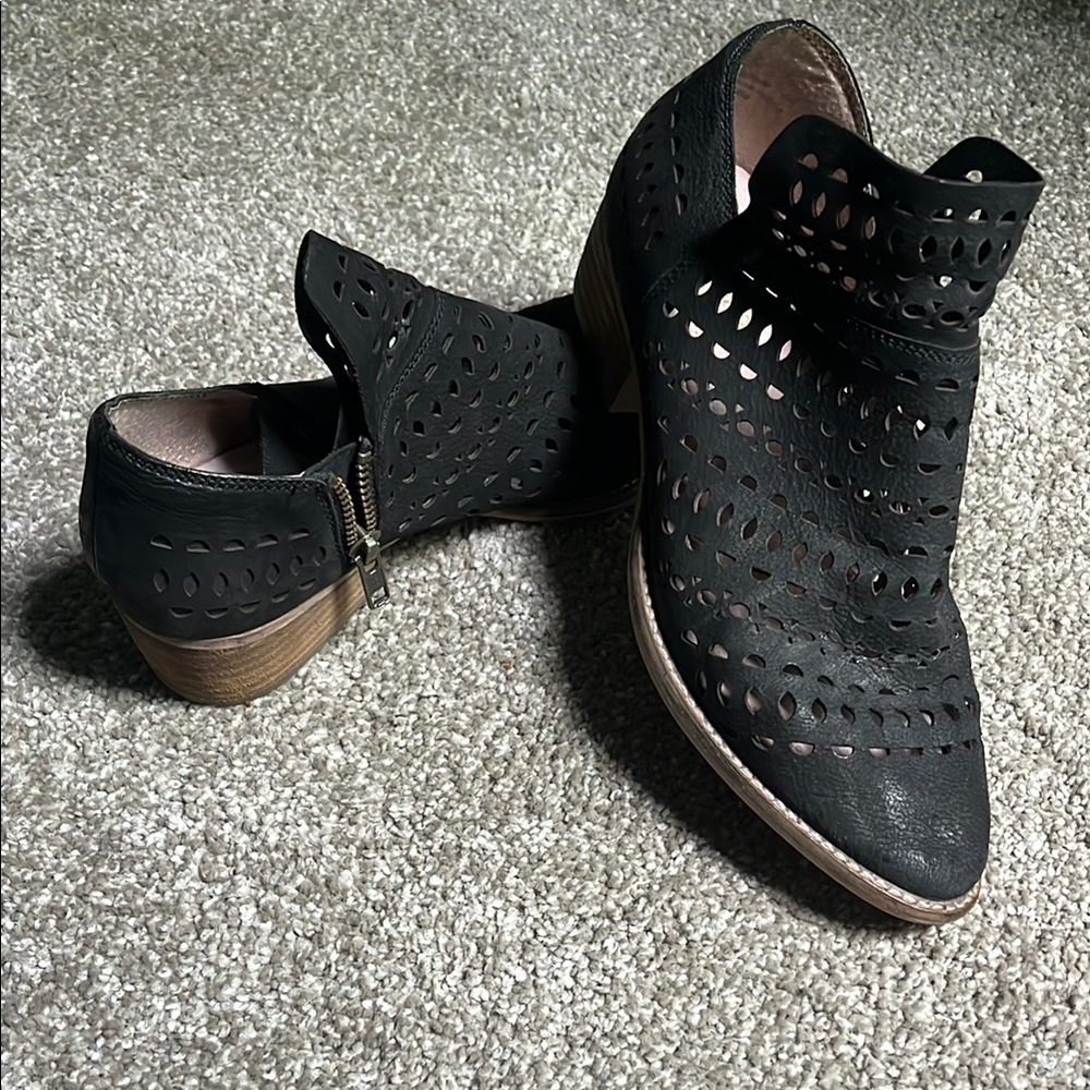 Seychelles Black Ankle Booties with Perforated Design